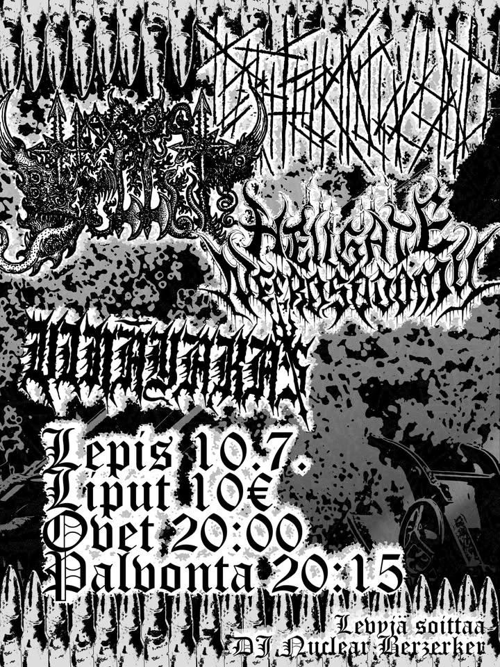 Hoc est Bellum, Hellgate Necrosodomy, Deathfuckingwound & Vināyakas @ Lepakkomies