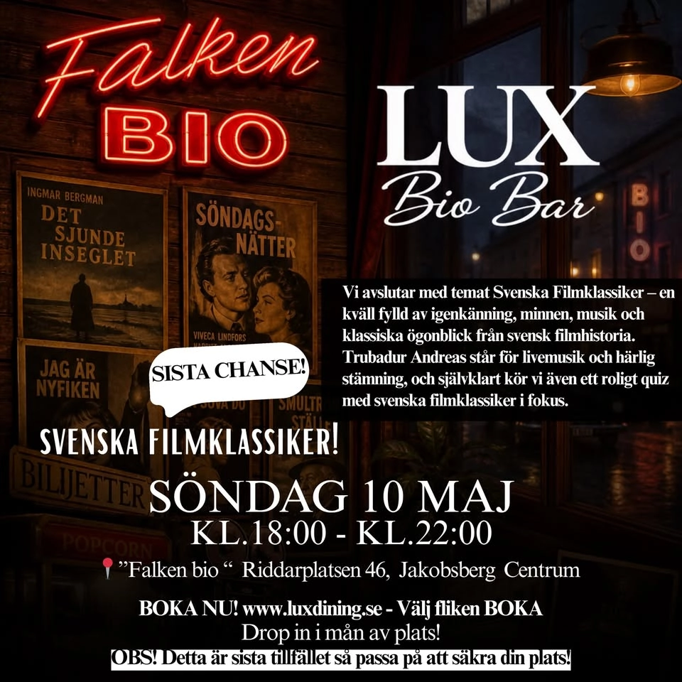 Sista kvällen på LUX Falken Bio Bar– Svenska Filmklassiker!🎞️🍸