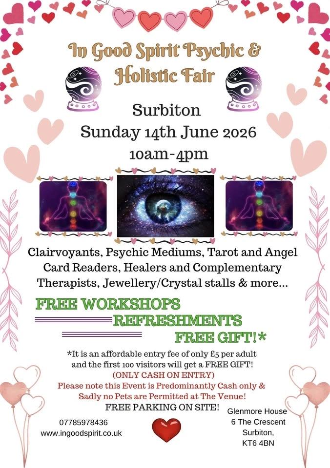 In Good Spirit Psychic & Holistic Fair! - Surbiton - Sunday 14th June 2026 🎁🔮