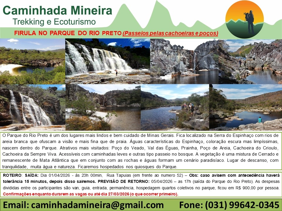 FIRULA NO PARQUE DO RIO PRETO (Passeios pelas cachoeiras e poços) 01 (a noite) até 05/04/2026