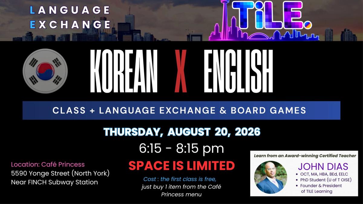NEW Korean x English Language Exchange, Class & Board Games (LIMITED SPACE)