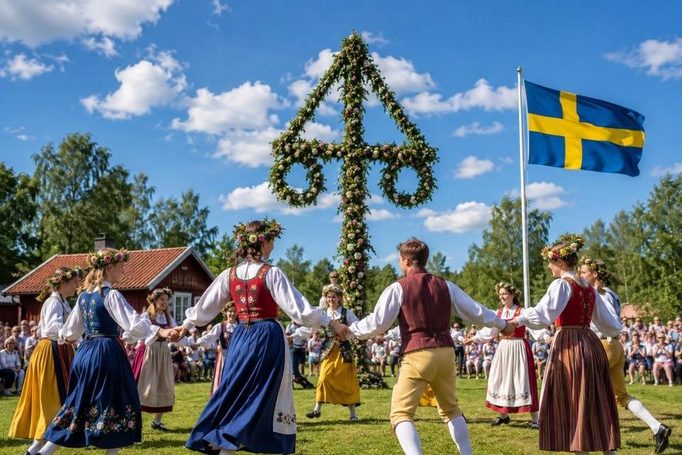 Midsommarfirande vid kanalen