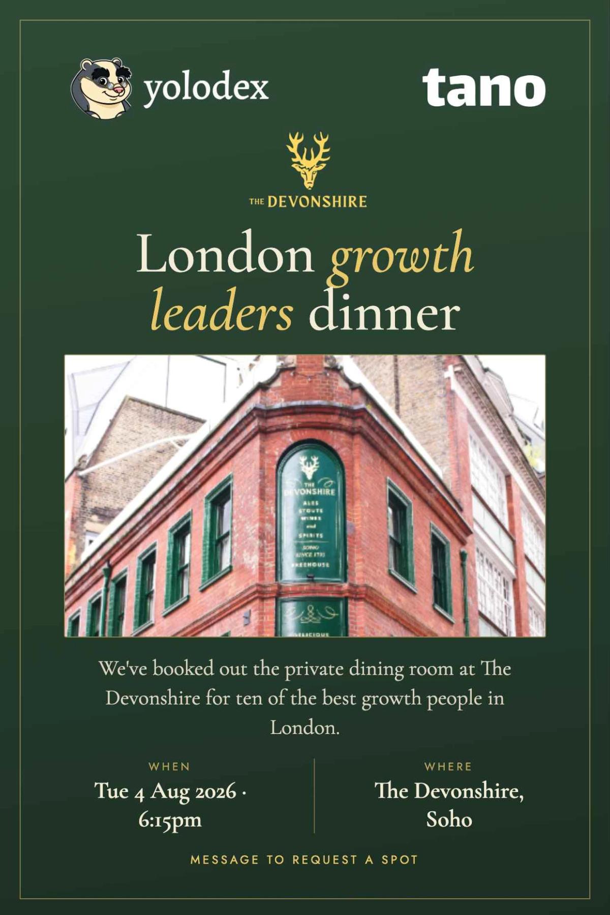 London growth leaders dinner hosted by Yolodex and Tano