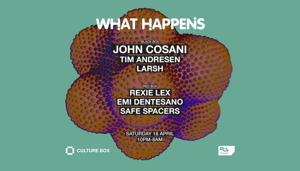 What Happens: John Cosani / Tim Andresen / Larsh / Rexie Lex / Safe Spacers / Emi Dentesano