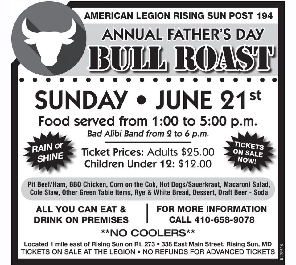Annual Father's Day Bull Roast with Bad Alibi at the American Legion Mason-Dixon Post #194!