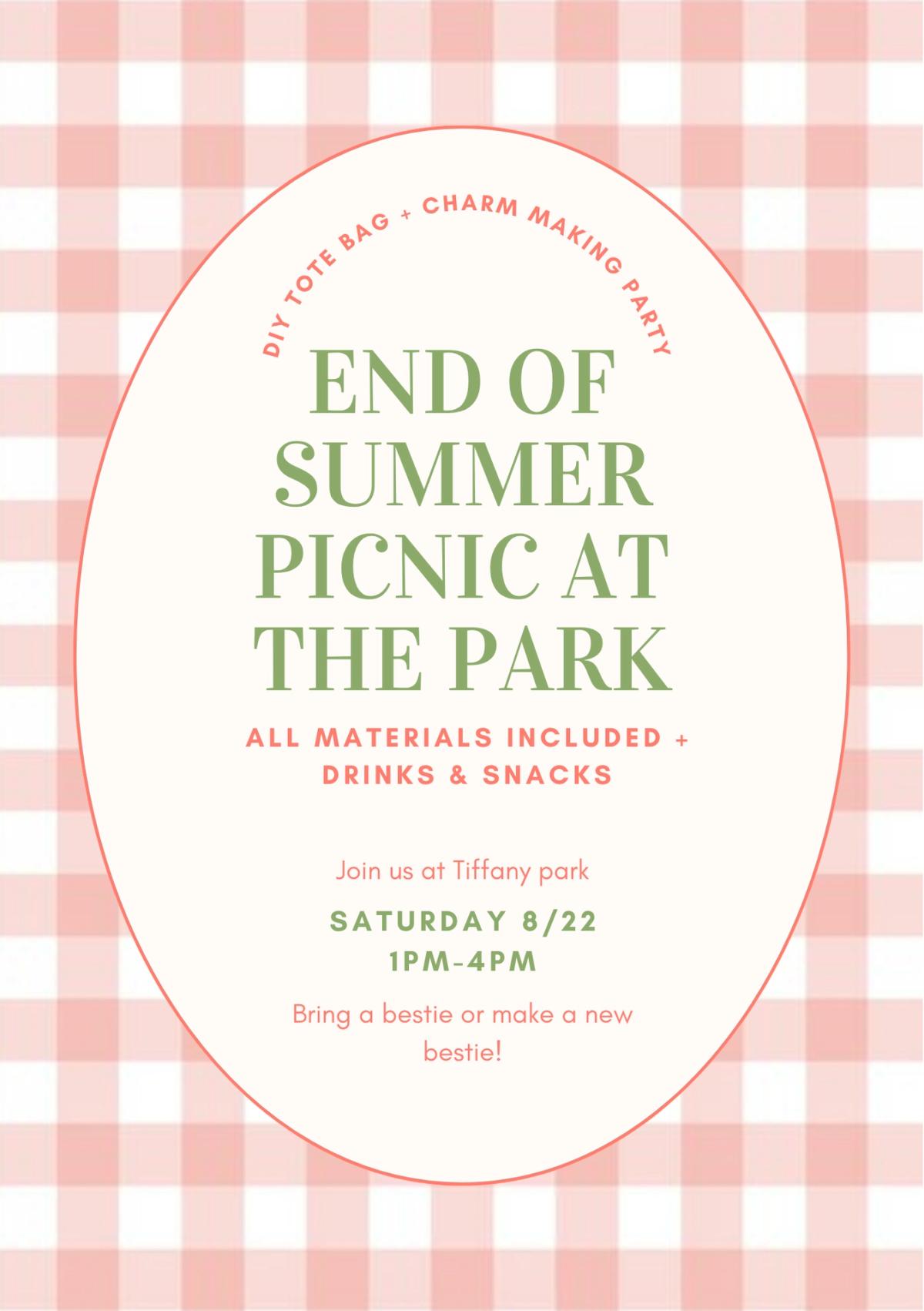 END OF SUMMER PICNIC AT THE PARK | DIY TOTE BAG + CHARM PARTY