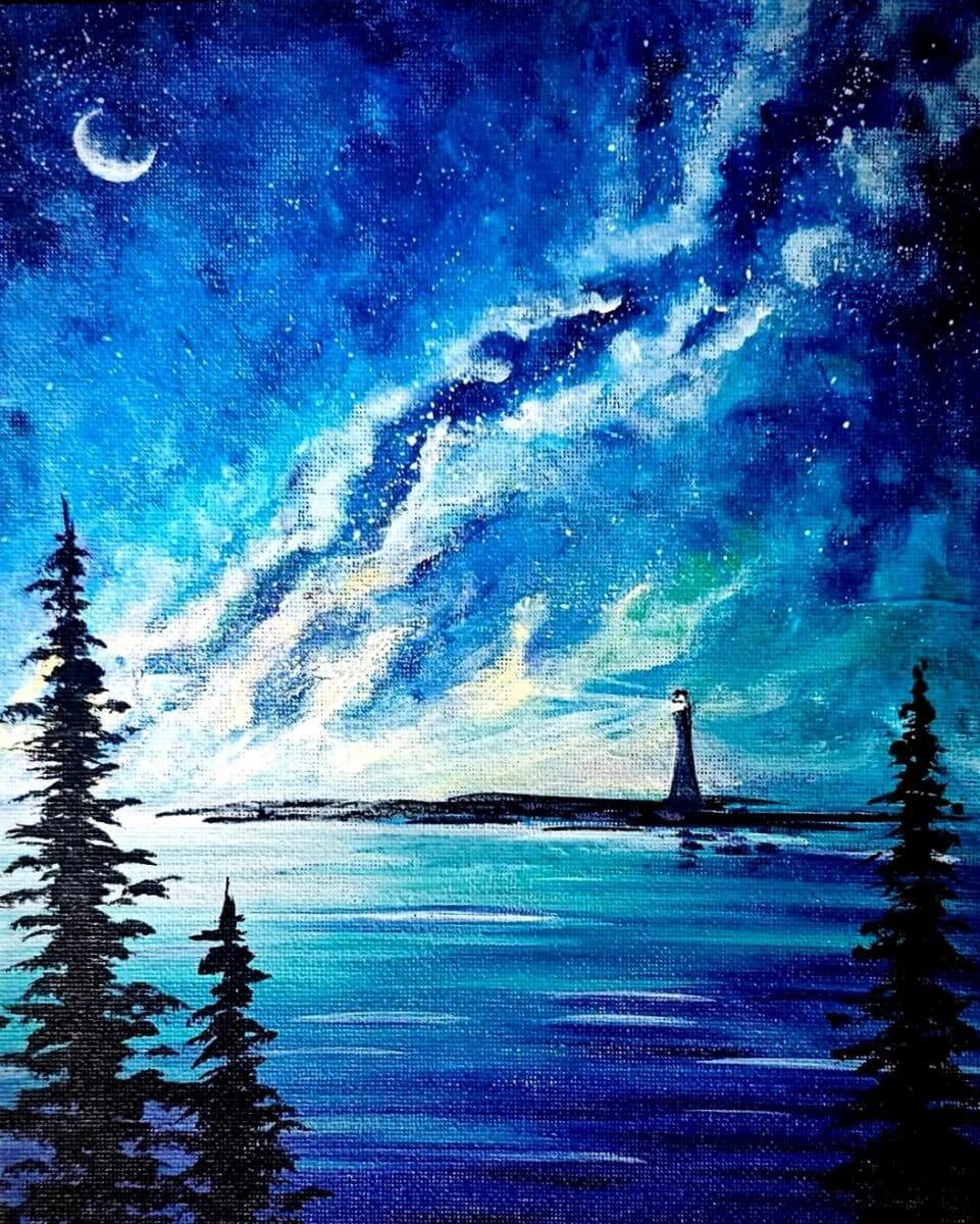 "Galaxy Lighthouse" In Person Paint Night Event Tuesday 7:00 p.m. at Tapster South Lake Union