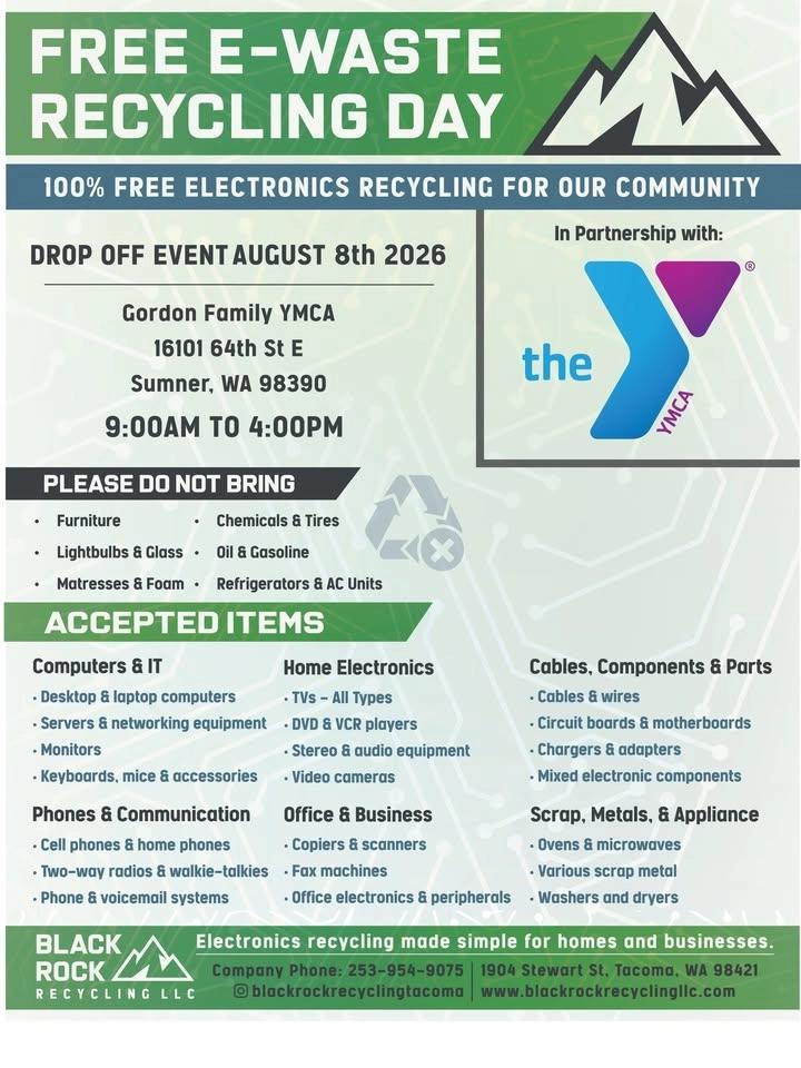 FREE ELECTRONICS RECYCLING EVENT IN SUMNER | GORDON FAMILY YMCA | August 8th 9:00 AM - 4:00 PM