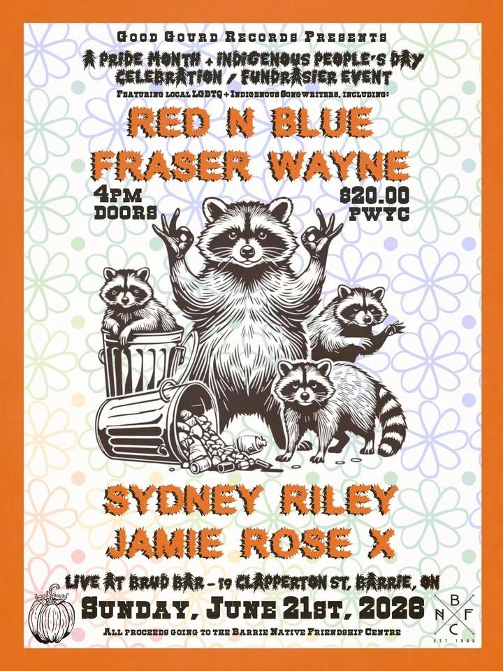 Pride Month/Indigenous Peoples Day Songwriter Showcase + Fundraiser @Brüd Bar (Downtown Barrie) 2026