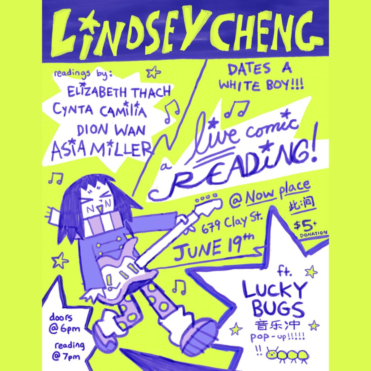 Lindsey Cheng Dates a White Boy!!! Live comic readings, Lucky Bugs pop-up, and artist meet-up