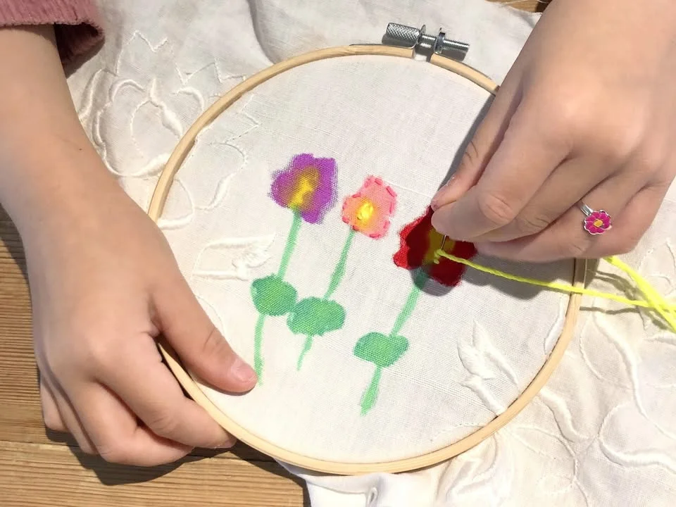 Brodera blommor på påsklovet.