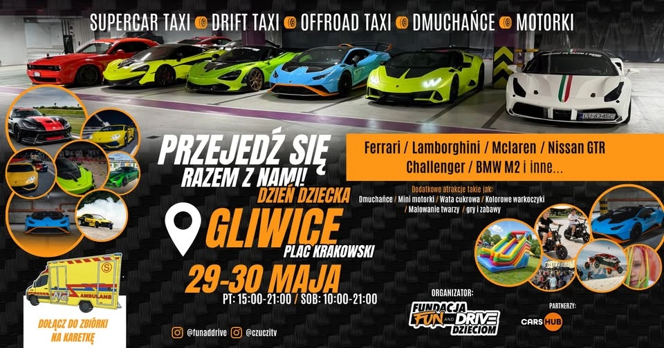 Przejedź się Ferrari, Lamborghini, McLaren, GTR, Challenger, BMW - GLIWICE - Dzień Dziecka