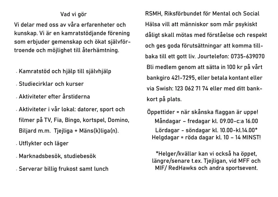 Välkommen till vår Mötesplats - Träffpunkt RSMH Mittpunkten Malmö