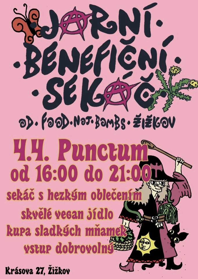 Jarní benefiční sekáč of Food Not Bombs Žižkov v Punctu