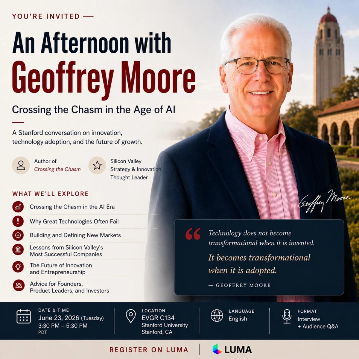 Geoffrey Moore at Stanford: Crossing the Chasm in the Age of AI