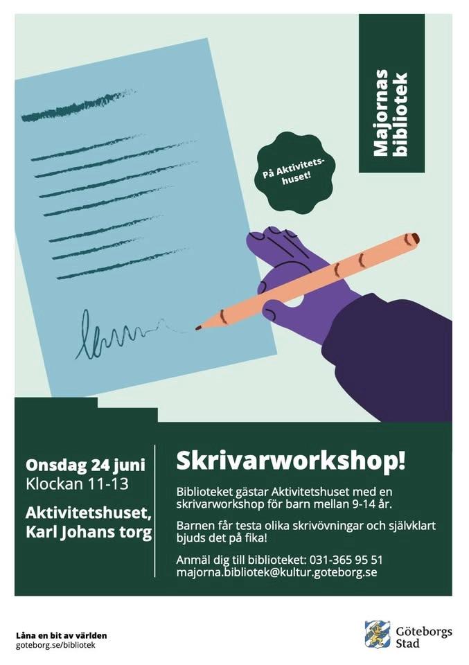 Skrivarworkshop med Majornas Bibliotek under sommarlovsaktiviteterna med MSF