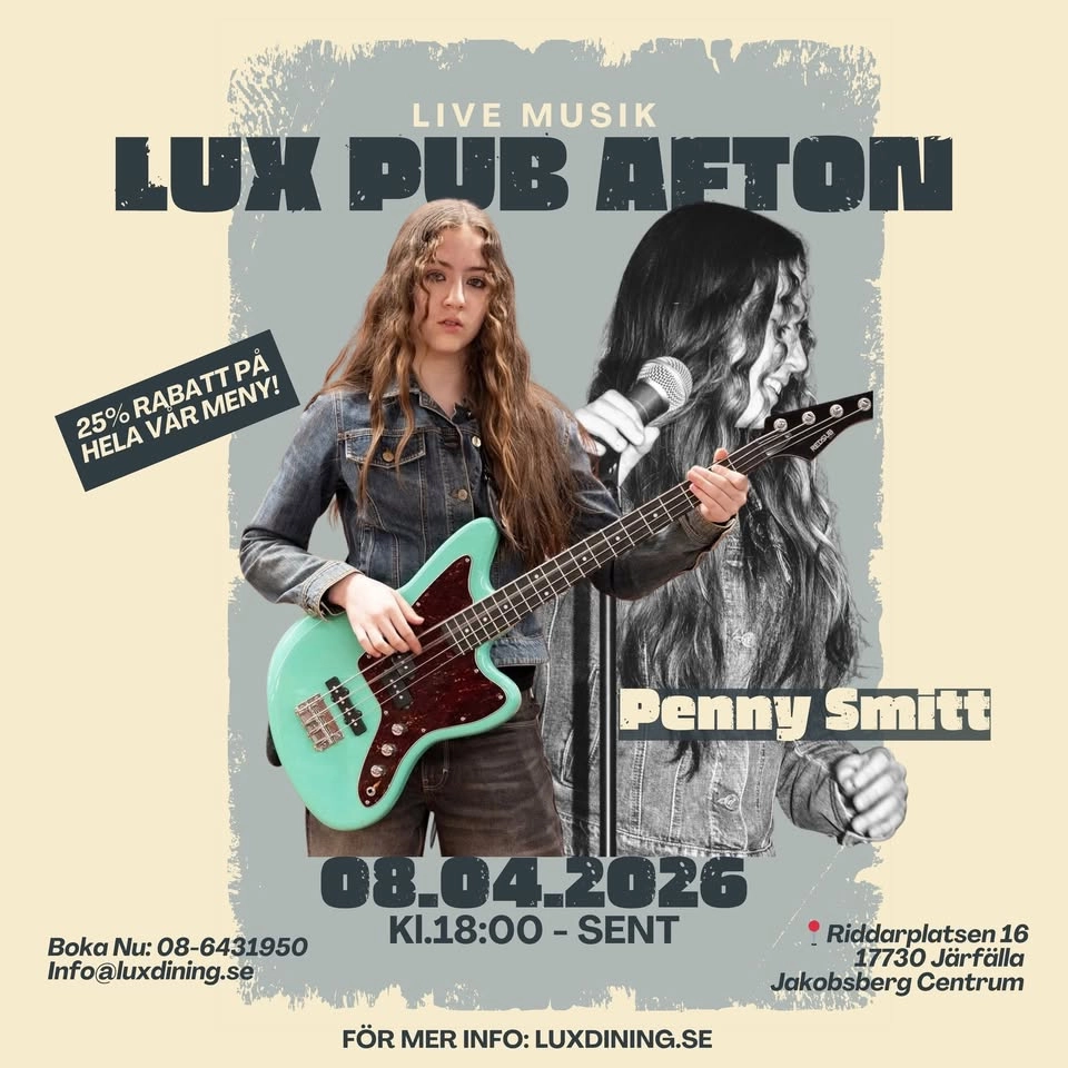 Livekväll på LUX Pub Afton – PENNY SMITT🎤🍸🎶