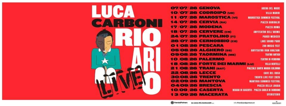 Rio Ari O LIVE - Luca Carboni 10/09/2026 Reggia Di Caserta Piazza Carlo di Borrone Caserta
