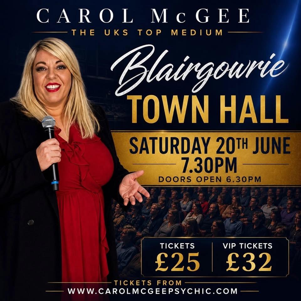 Carol McGee Psychic Medium live in Blairgowrie Town Hall 20 June