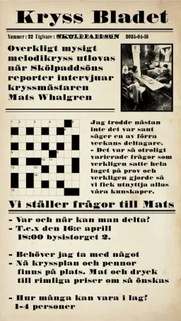 Melodikrysset som ej ska föväxlas Med Sveriges Radios