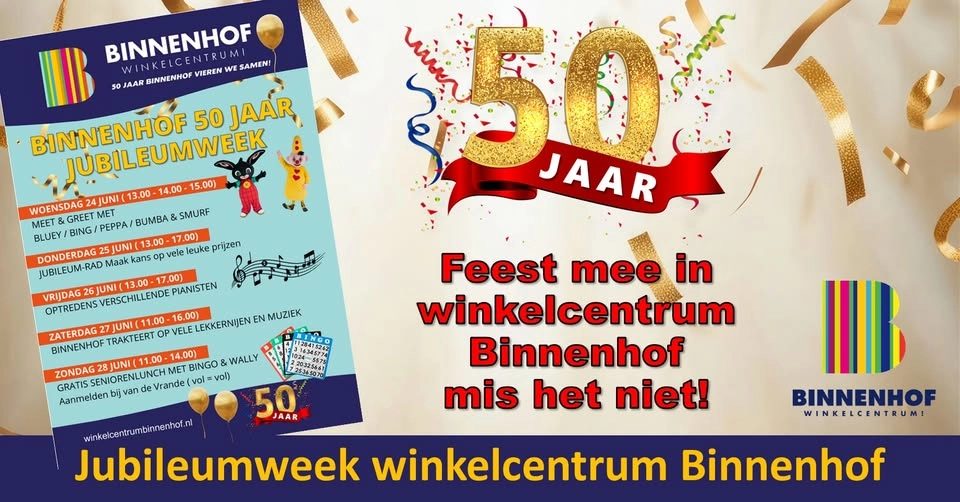 🥳 Binnenhof bestaat 50 jaar! Vier de Jubileumweek met ons mee! 🎉