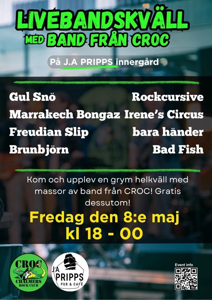 Livebandskväll på J.A Pripps (CROCKEN 2026)