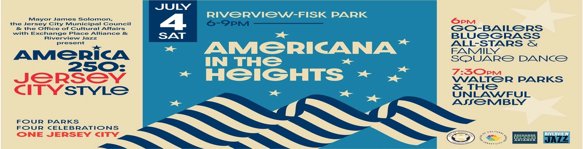 America 250: Jersey City Style! Americana In The Heights @Riverview-Fisk Park Sat July 4th 6-9 PM