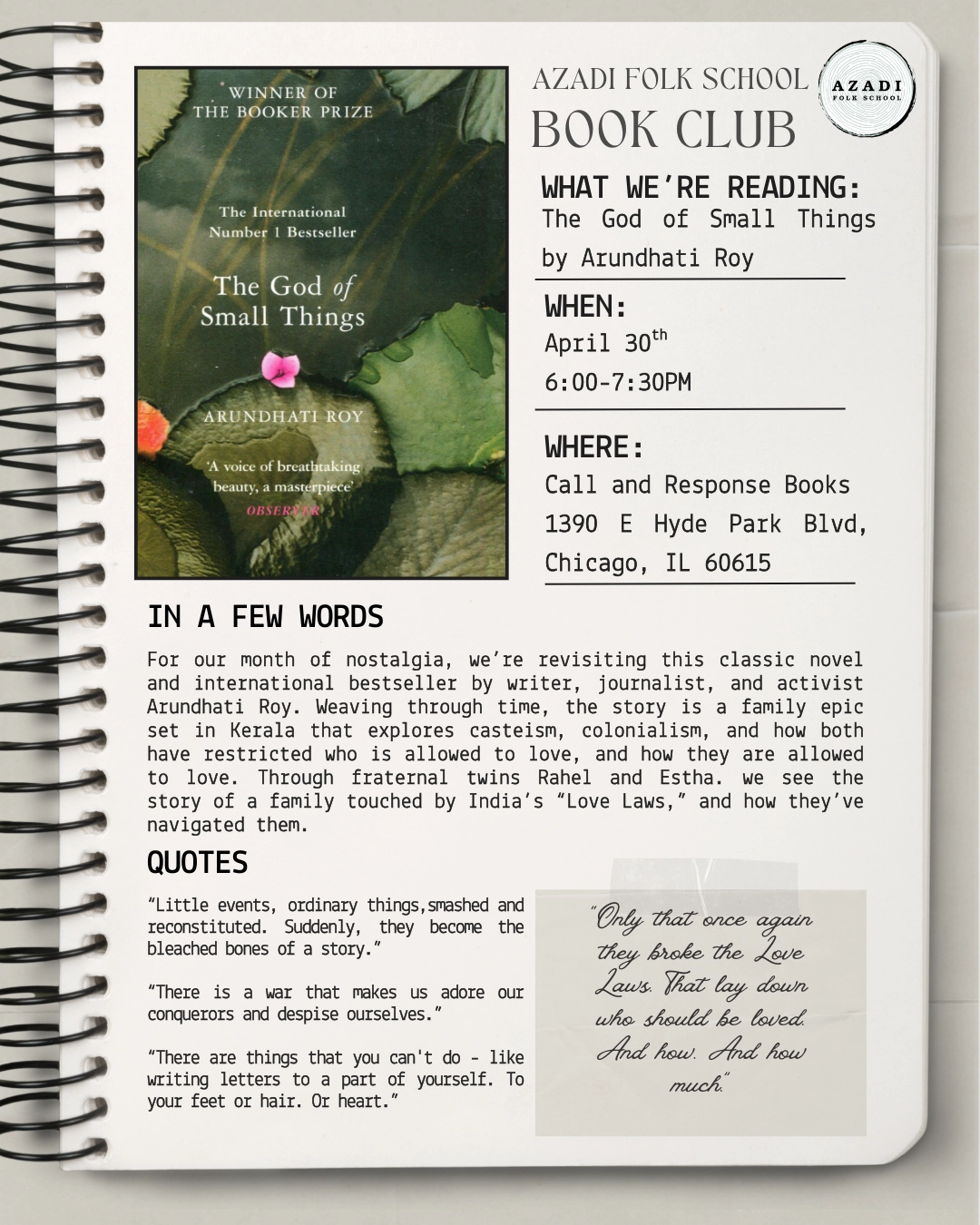 Book Club: The God of Small Things by Arundhati Roy