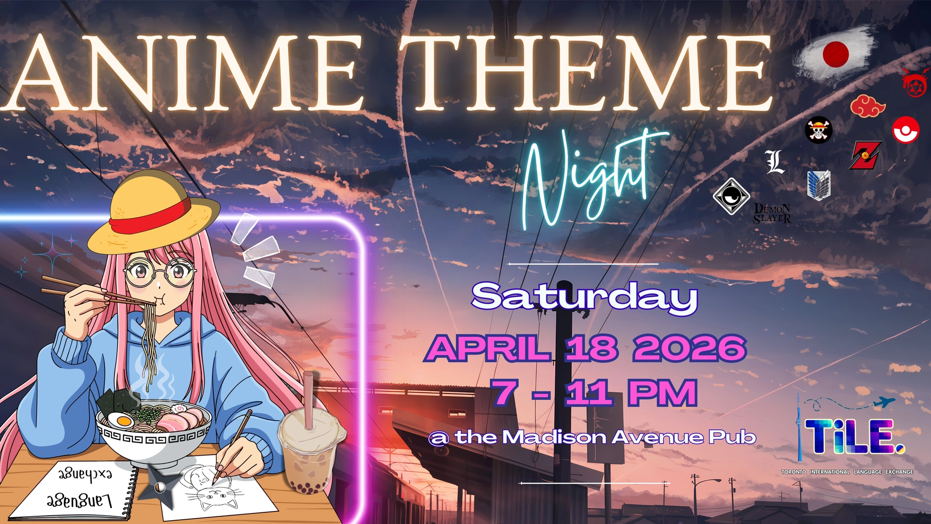 SPECIAL ANIME THEME NIGHT ⛩️🌸🍥🍜🍵: LANGUAGE EXCHANGE PARTY BY TILE