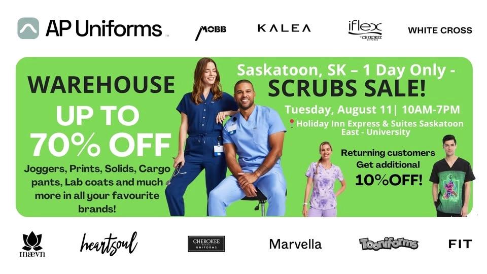Warehouse Scrubs Sale – Saskatoon, SK – 1 Day Only