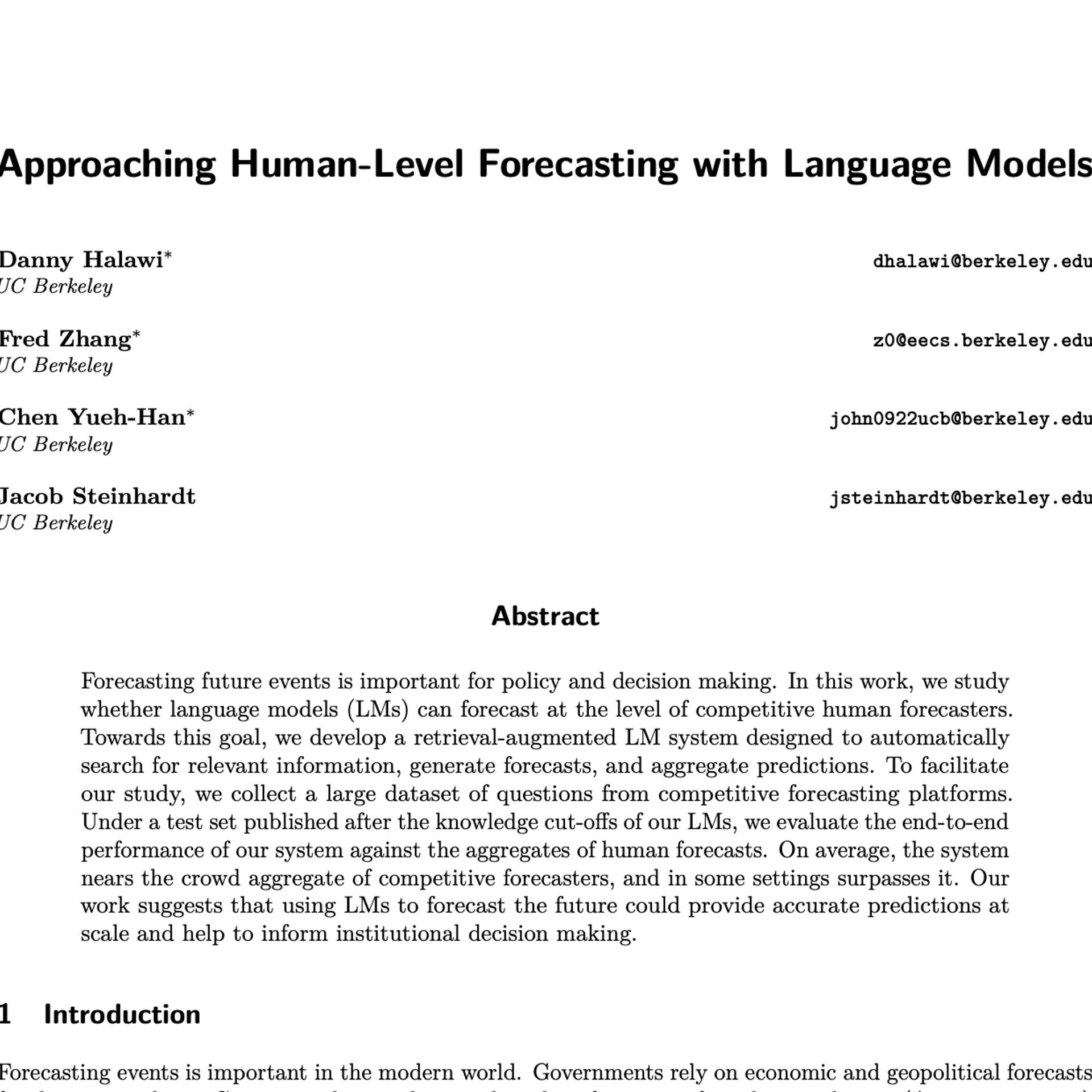 Frontier Tower AI Paper Reading Club - Week 15 - Approaching Human-Level Forecasting with Language Models