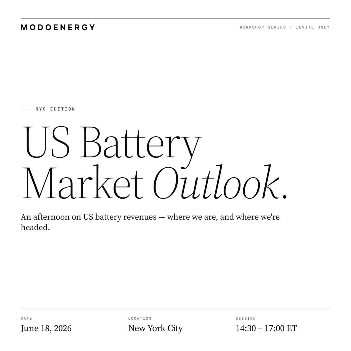 WORKSHOP: US Battery Market Outlook (NYC)