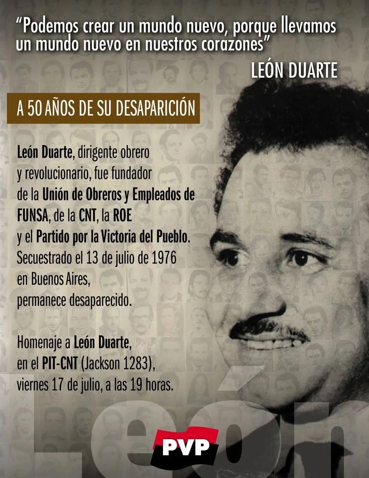 HOMENAJE A LEON DUARTE, a 50 de su desaparición forzada