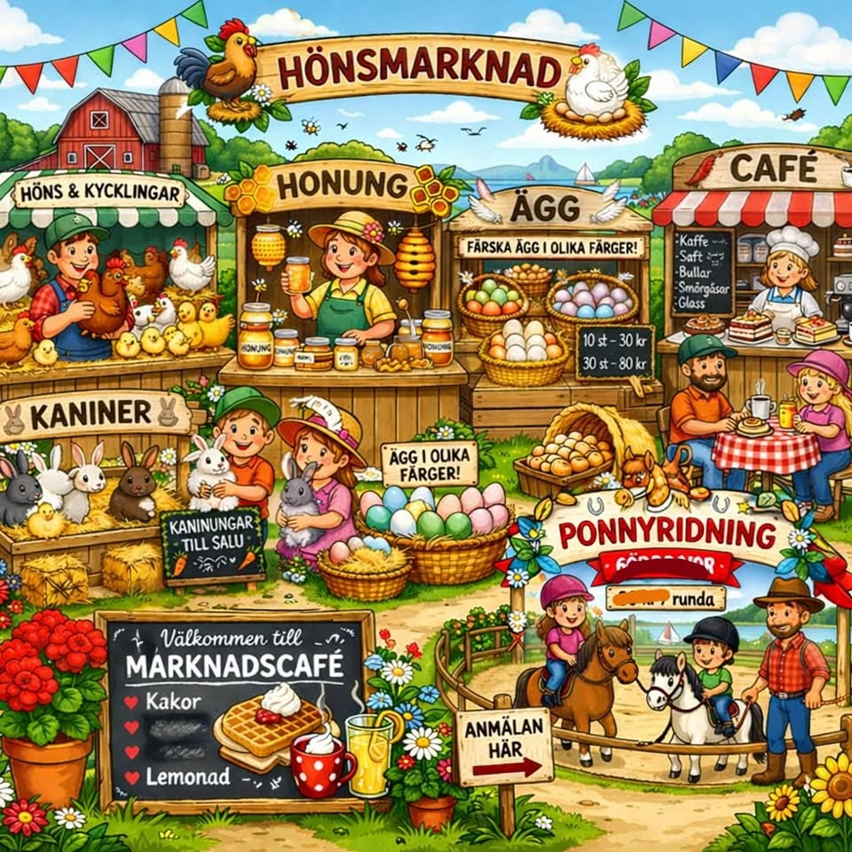Familjedag med höns och smådjursmarknad vid Ekolsunds Slott.