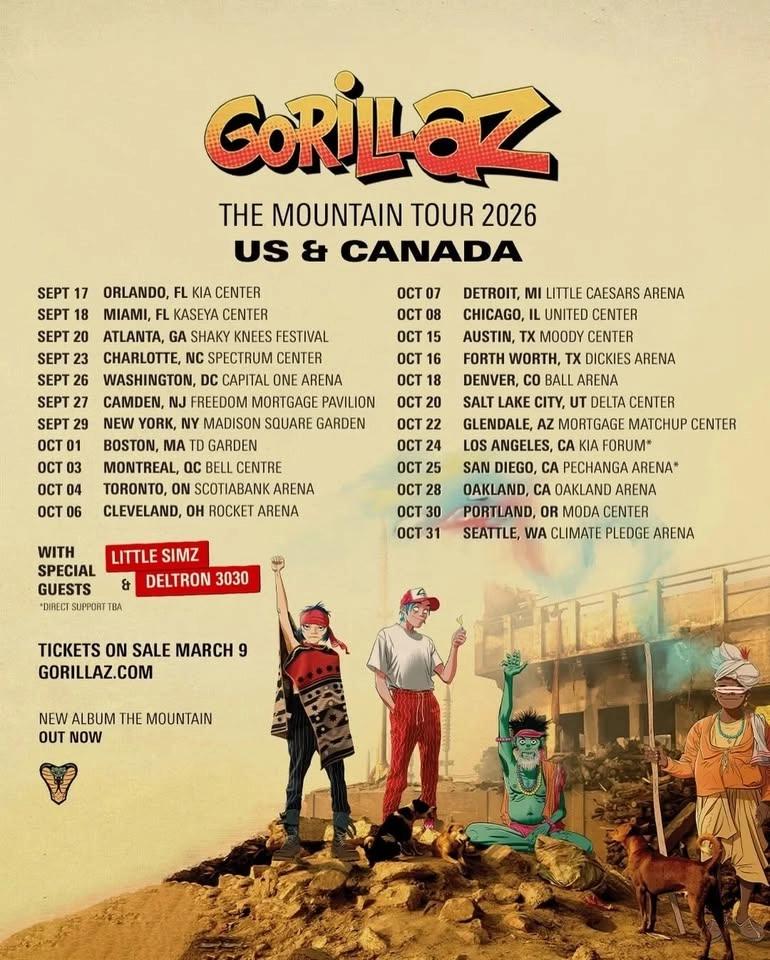 GORILLAZ w/ LITTLE SIMZ, DELTRON 3030 (Del, Dan the Automator, Kid Koala)