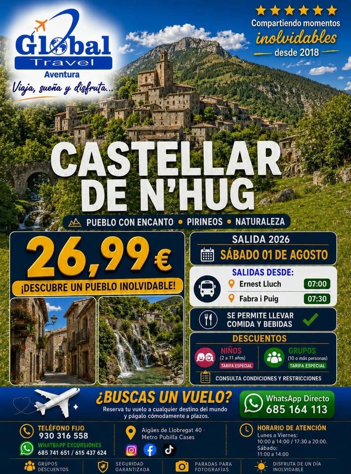 🏞️💦 CASTELLAR DE N'HUG & FUENTES DEL LLOBREGAT 🌲✨ Sábado 01 de Agosto por 26,99€