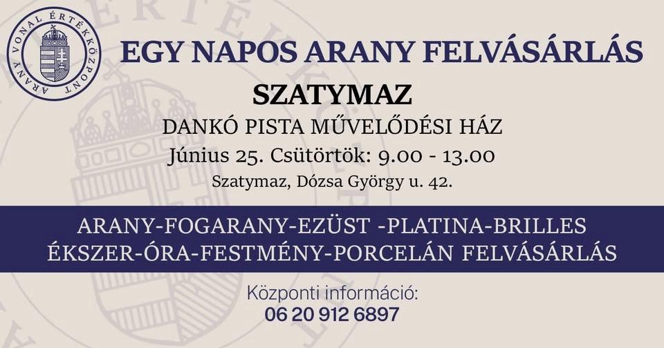 SZATYMAZ! 1 Napos Arany Felvásárlás, 69.200Ft/g! Megosztásért 150.000Ft Sorsolunk ki!