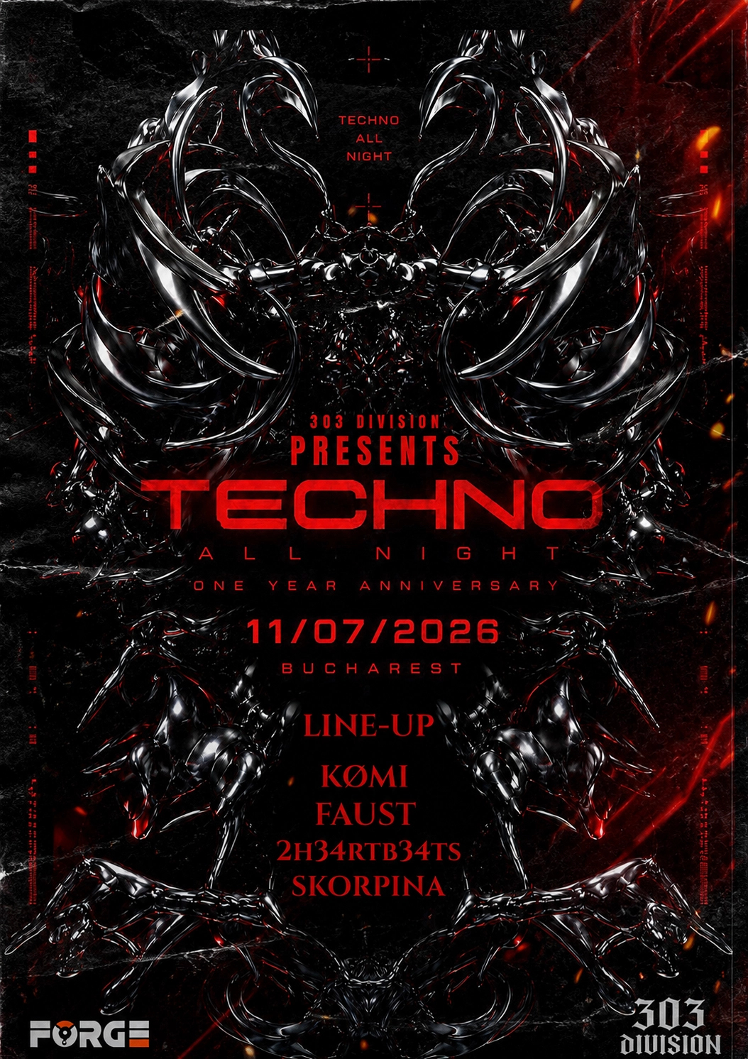 1 YEAR ANNIVERSARY/3O3 DIVISION/TECHNO ALL NIGHT