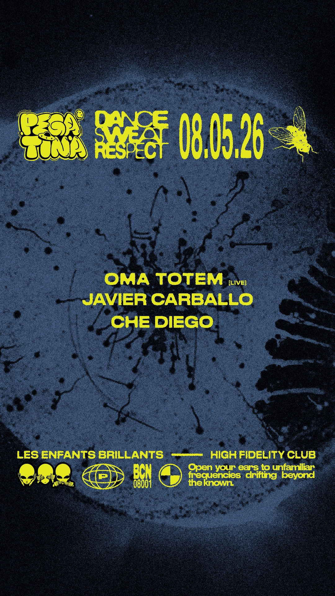 Pegatina pres. oma totem live + Javier Carballo
