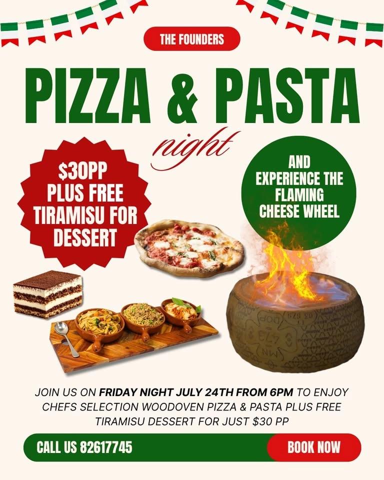 ๐๐ Pizza & Pasta Night at The Founders ๐๐