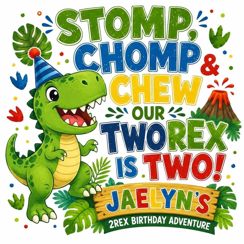 Stomp, Chomp & Chew Our TWO-REX Is TWO !