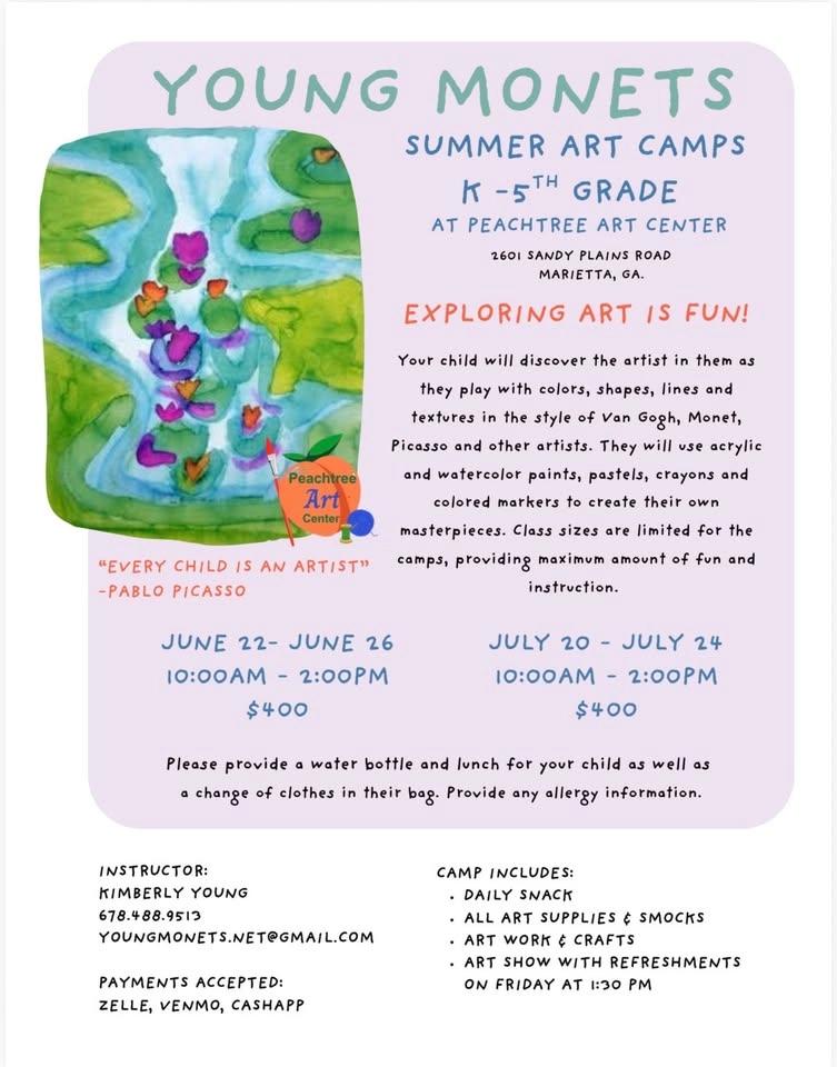 Young Monets Art Camp | Peachtree Art Center | Jul 20-24
