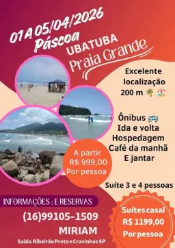 😎EXCURSÃO ABRIL PÁSCOA PRAIA Gde-UBATUBA
💸 R$ 999,00 pessoa
01/04/26 22:00 hs a 05/04/26 17:00 hs