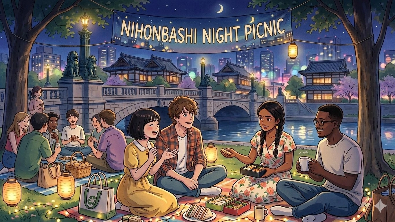 🌿 Nihonbashi Night Picnic 🚶♂️🚶♀️ Make Friends & Enjoy Spring Together!