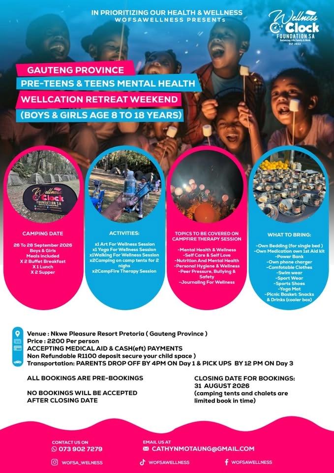 GAUTENG PRE-TEENS & TEENS MENTAL HEALTH WELLCATION RETREAT
