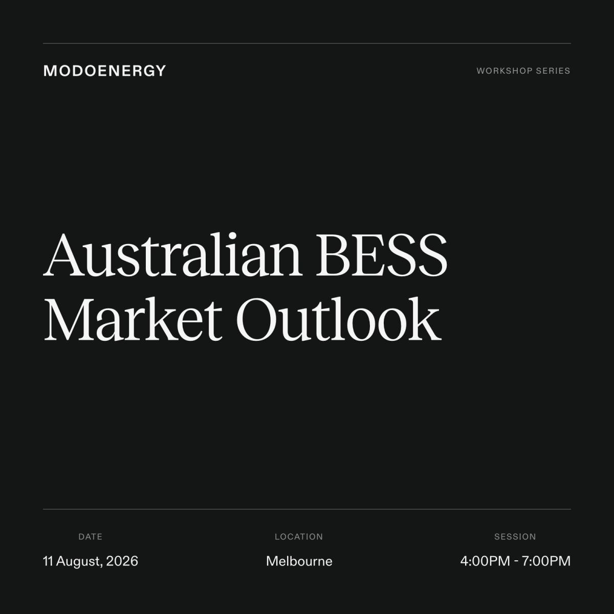 WORKSHOP: Australian BESS Market Outlook (MELBOURNE)