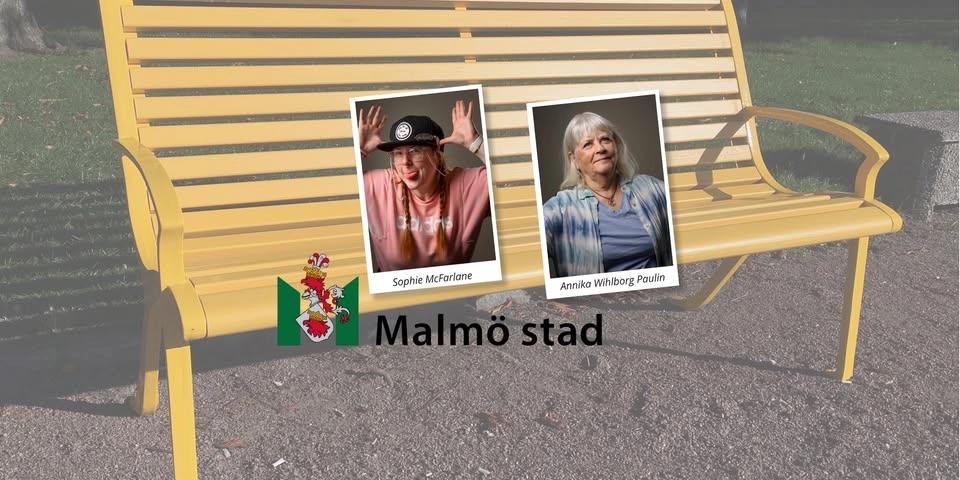 Kom och prata en stund med oss på en av Malmö stads gula vänskapsbänkar
