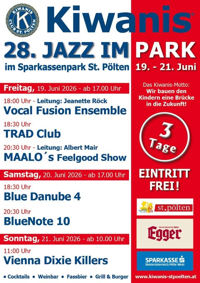 KIWANIS Jazz im Park 2026 im Sparkassenpark St. Pölten "EINTRITT FREI"