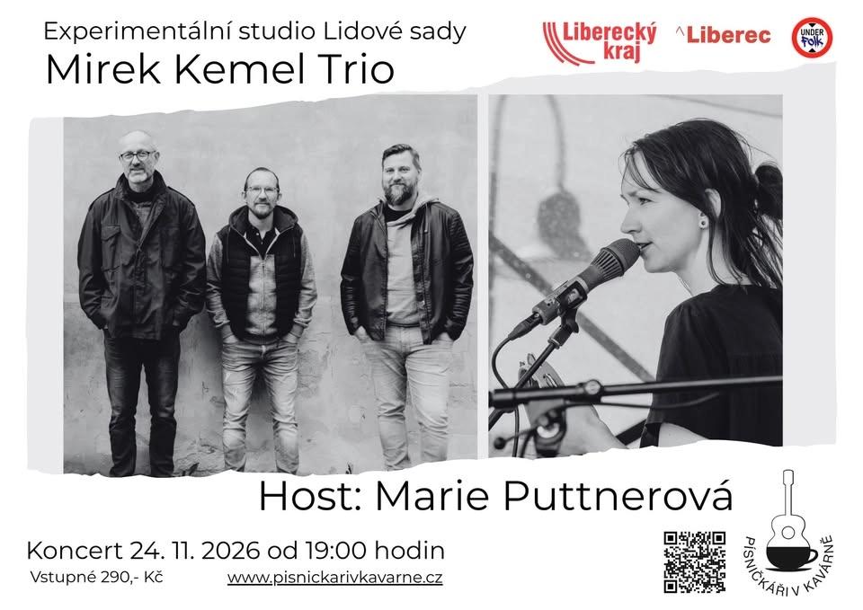 "Písničkáři v kavárně" v Experimentálním studiu: Mirek Kemel Trio + host Marie Puttnerová