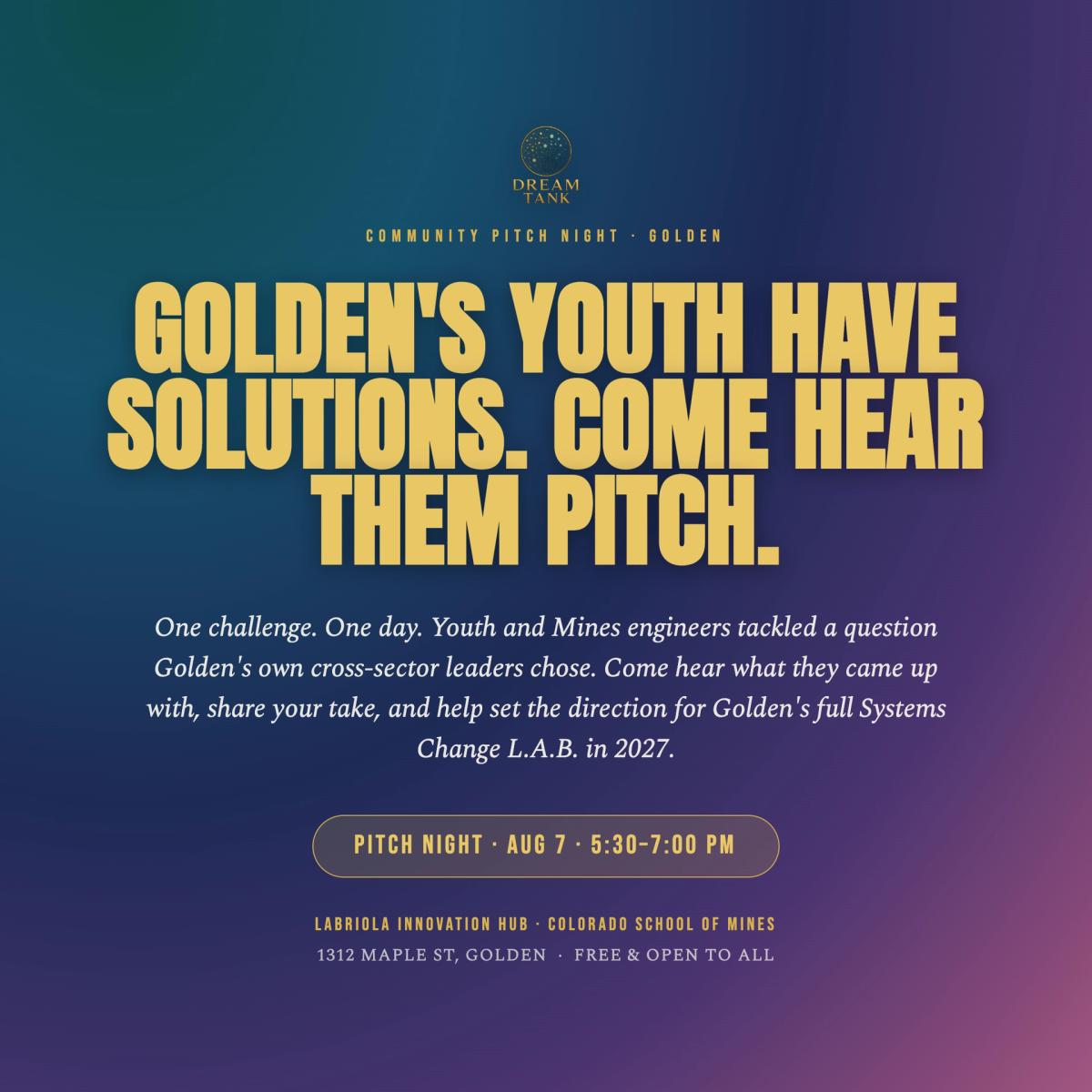 Golden Community Pitch Night: Youth Have Solutions